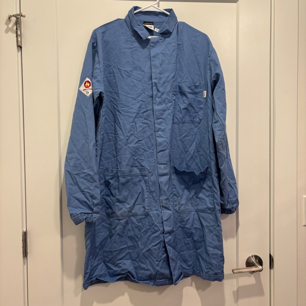 White Knight Westex Indura FR Flame Resistant Work Lab Coat Blue HRC1 Mens